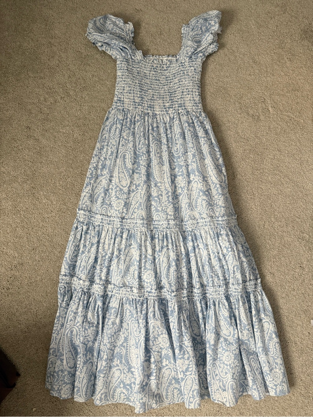 O.P.T. Smocked Paisley Maxi Dress - Light Blue & White sz XXS